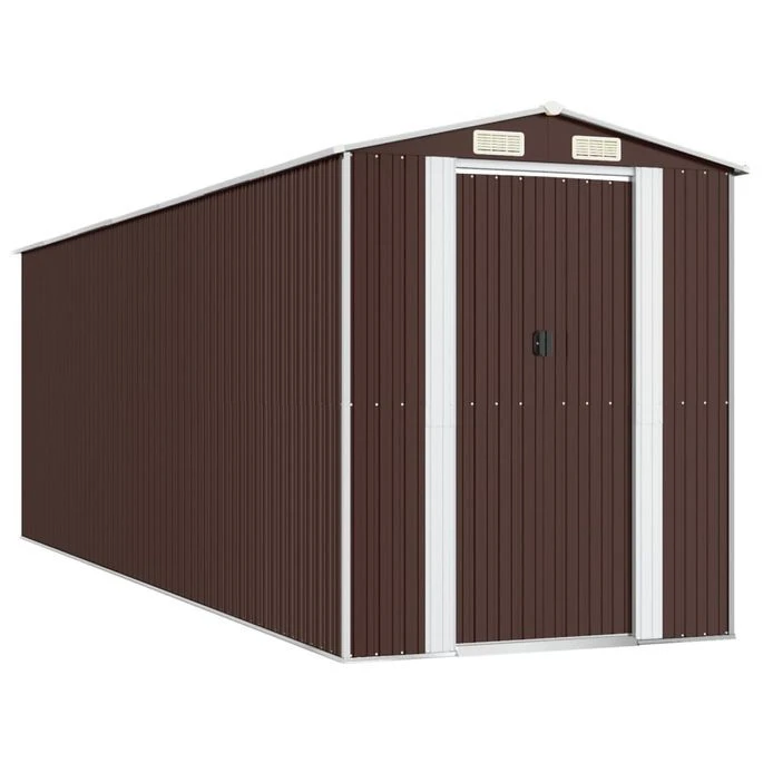 Abri De Jardin Marron Foncé 192x606x223 Cm Acier Galvanisé – Image 2