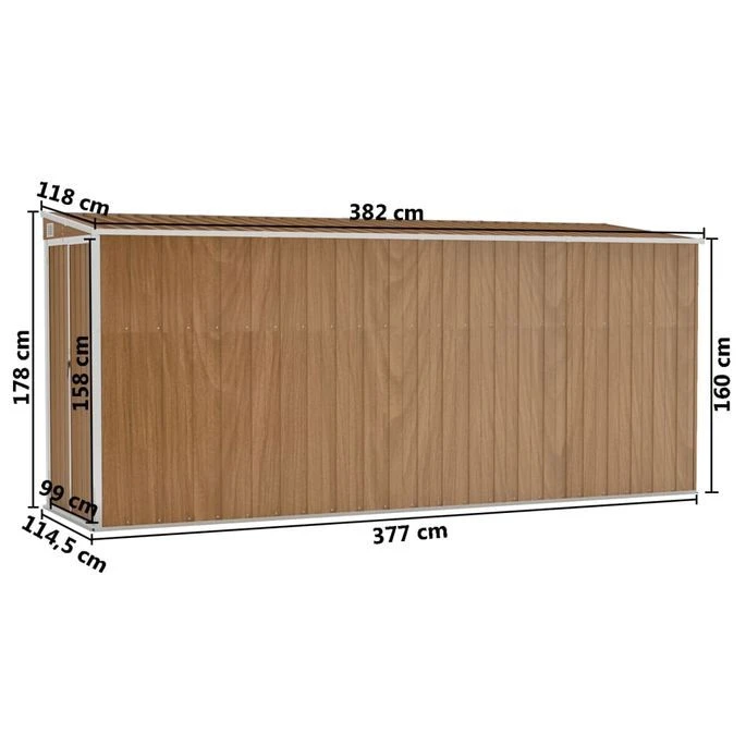 Abri De Jardin Mural Marron 118x382x178 Cm Acier Galvanisé – Image 7