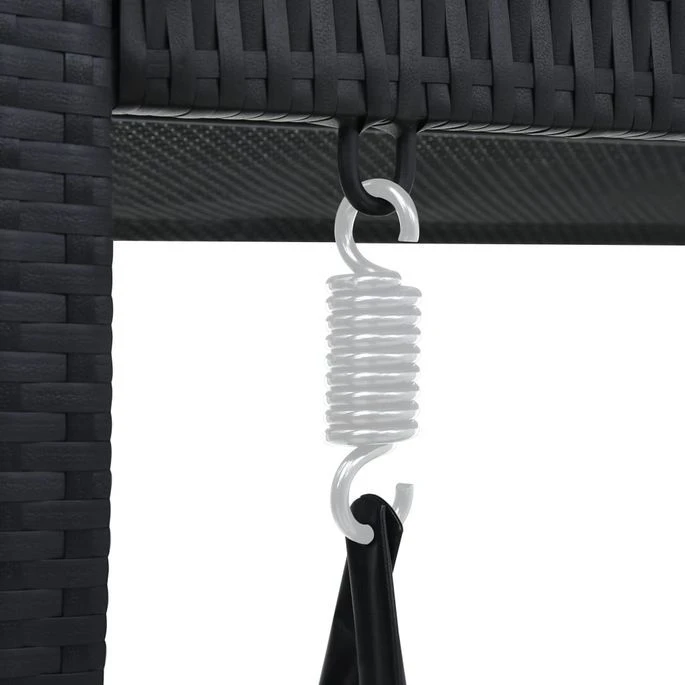 Balancelle à 3 Places De Jardin Avec Auvent Résine Tressée Noir – Image 6