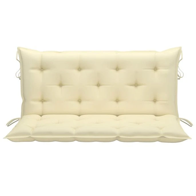 Balancelle Avec Coussin Blanc Crème 120 Cm Bois De Teck Solide – Image 3