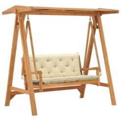 Balancelle Avec Coussin Blanc Crème 170 Cm Bois De Teck Solide
