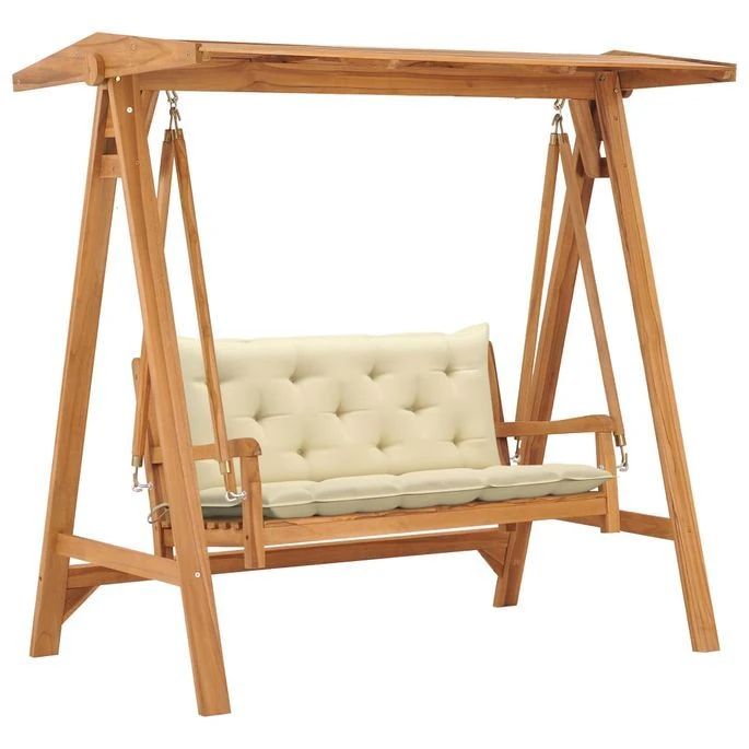 Balancelle Avec Coussin Blanc Crème 170 Cm Bois De Teck Solide