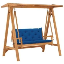 Balancelle Avec Coussin Bleu 170 Cm Bois De Teck Solide