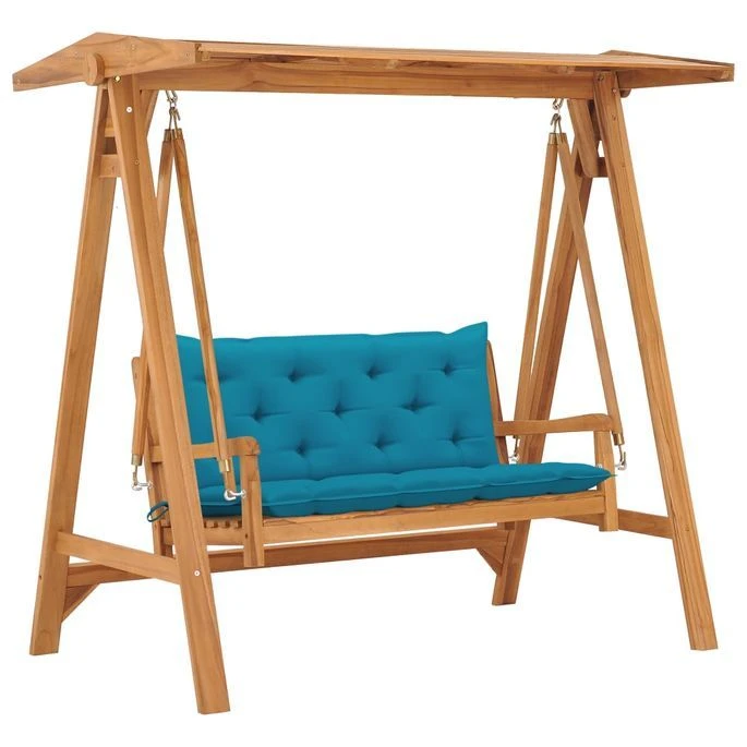 Balancelle Avec Coussin Bleu Clair 170 Cm Bois De Teck Solide