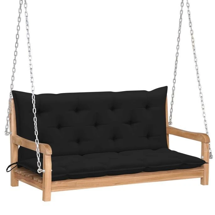 Balancelle Avec Coussin Noir 120 Cm Bois De Teck Solide