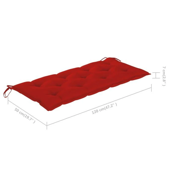 Balancelle Avec Coussin Rouge 120 Cm Bois De Teck Solide – Image 12