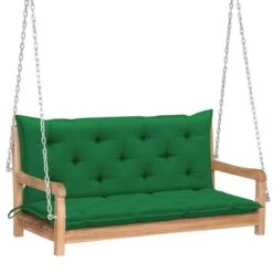 Balancelle Avec Coussin Vert 120 Cm Bois De Teck Solide