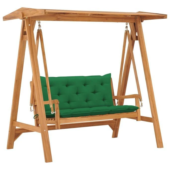 Balancelle Avec Coussin Vert 170 Cm Bois De Teck Solide