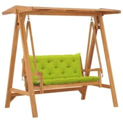Balancelle Avec Coussin Vert Vif 170 Cm Bois De Teck Solide