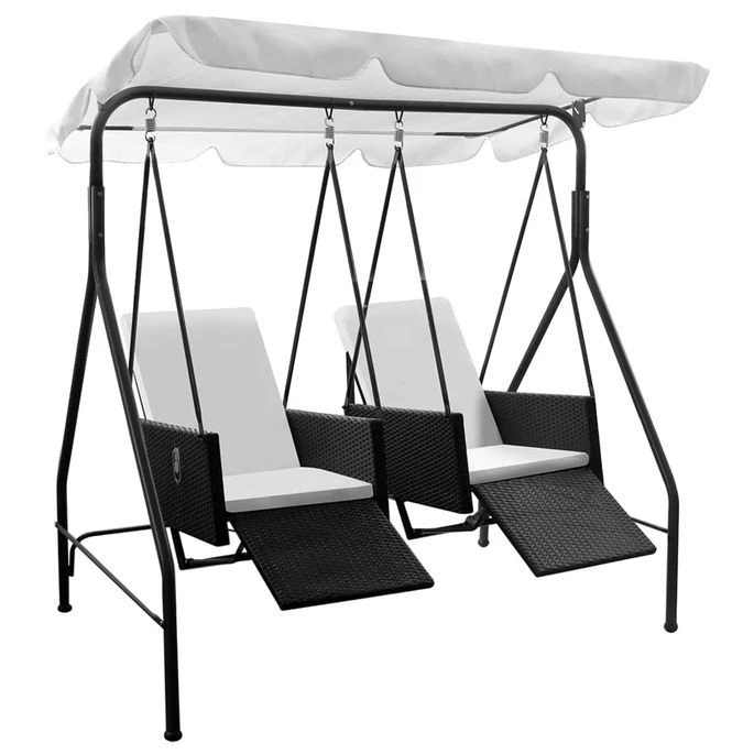 Balancelle D'extérieur 2 Places Avec Auvent Résine Tressée Noir – Image 2