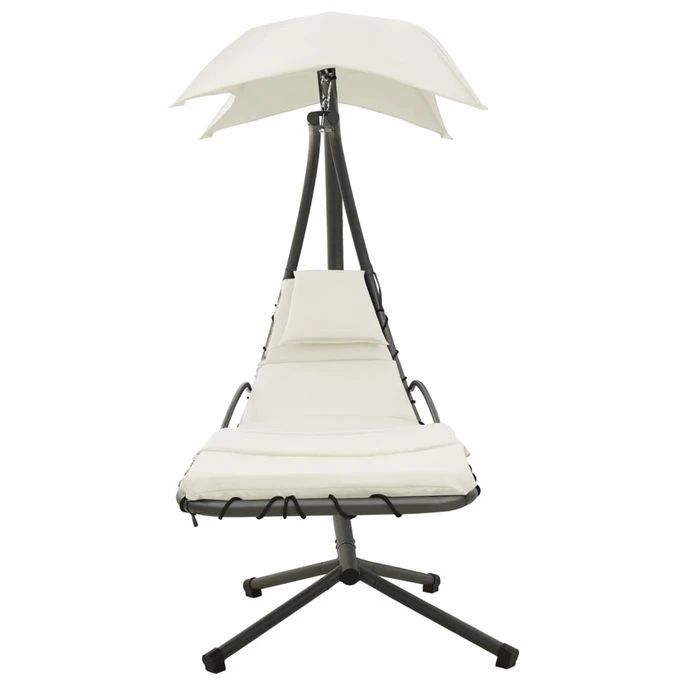 Balancelle De Jardin Crème Et Gris 190x90x200 Cm Tissu – Image 2