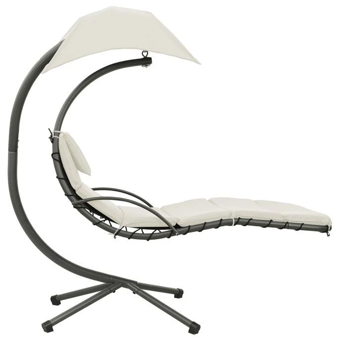Balancelle De Jardin Crème Et Gris 190x90x200 Cm Tissu – Image 3