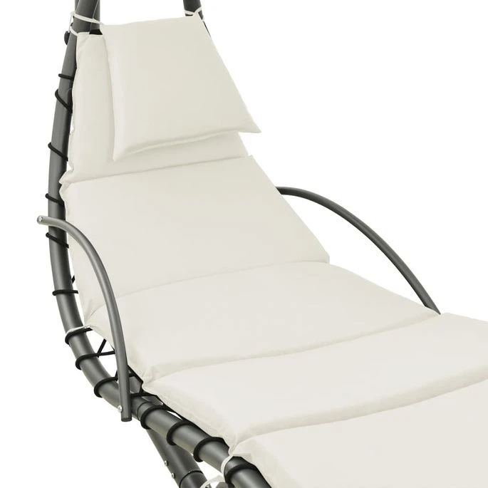 Balancelle De Jardin Crème Et Gris 190x90x200 Cm Tissu – Image 5