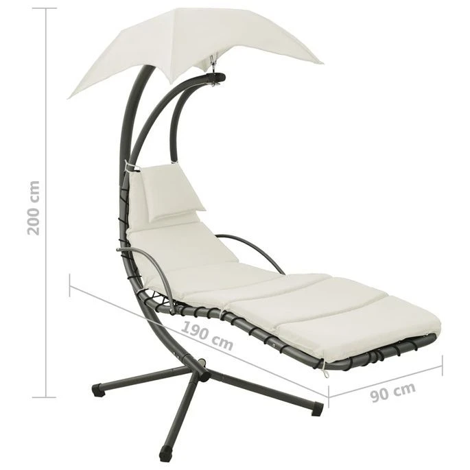 Balancelle De Jardin Crème Et Gris 190x90x200 Cm Tissu – Image 8