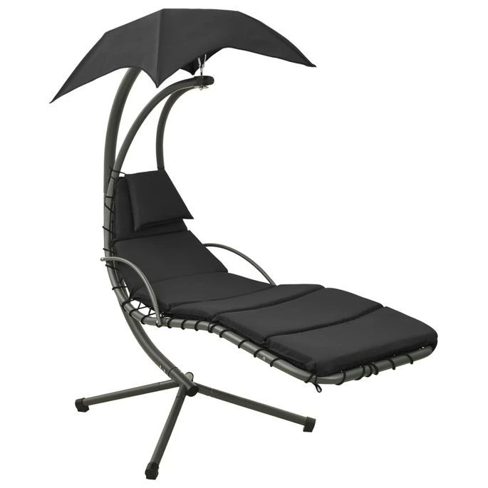 Balancelle De Jardin Noir Et Gris 190x90x200 Cm Tissu