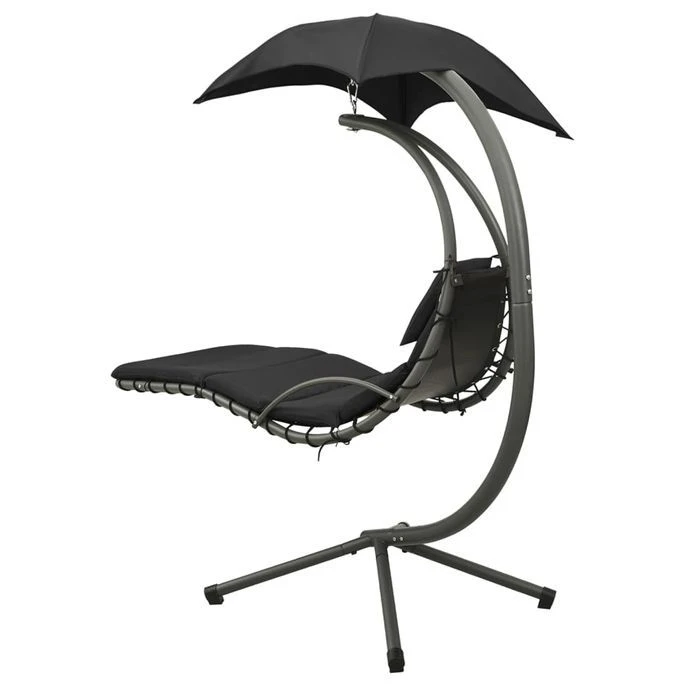 Balancelle De Jardin Noir Et Gris 190x90x200 Cm Tissu – Image 4