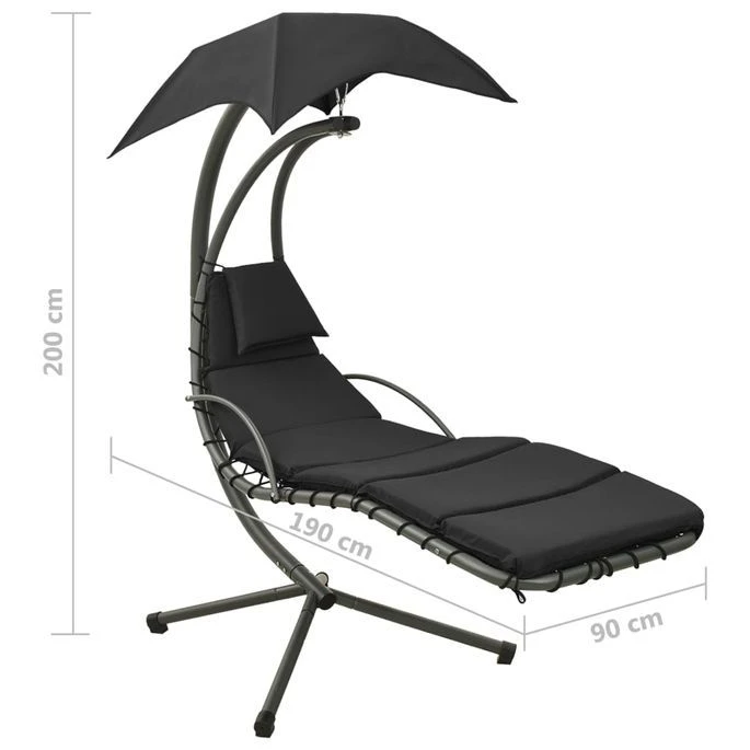 Balancelle De Jardin Noir Et Gris 190x90x200 Cm Tissu – Image 8