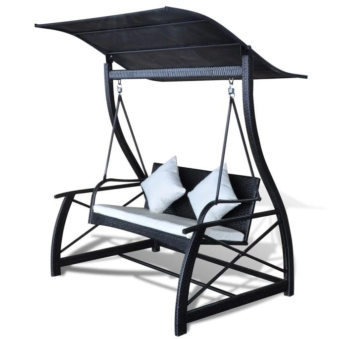 Balancelle De Jardin Résine Tressée Noir 167x130x178 Cm – Image 2