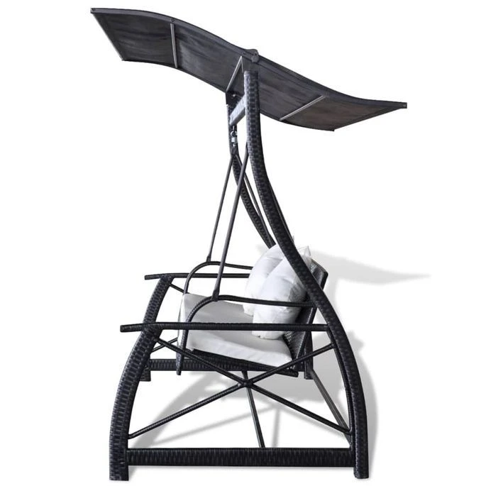 Balancelle De Jardin Résine Tressée Noir 167x130x178 Cm – Image 5