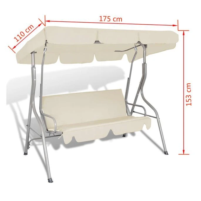 Balancelle Suspendue D'extérieur 3 Places Et Auvent Blanc Sable – Image 5