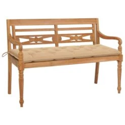 Banc Batavia Avec Coussin Beige 150 Cm Bois De Teck Massif