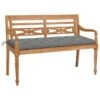 Banc Batavia Avec Coussin Gris 150 Cm Bois De Teck Massif