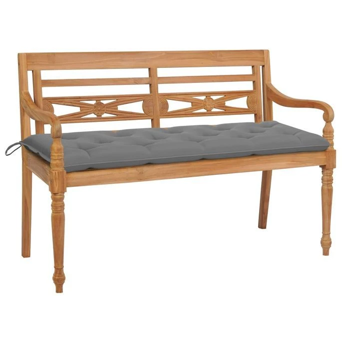 Banc Batavia Avec Coussin Gris 150 Cm Bois De Teck Massif