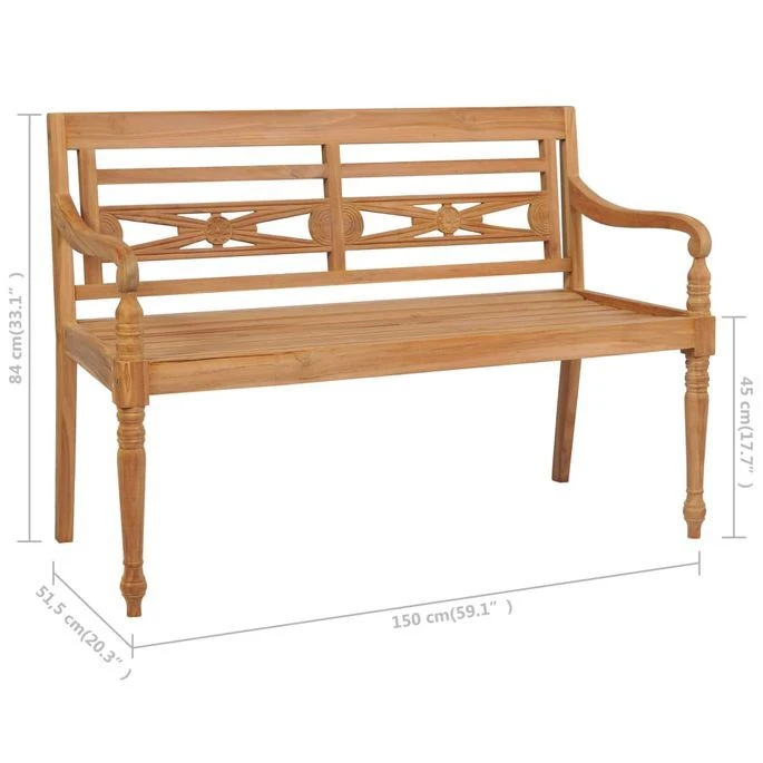 Banc Batavia Avec Coussin Gris 150 Cm Bois De Teck Massif – Image 10