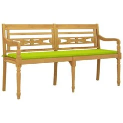 Banc Batavia Avec Coussin Vert Brillant 150 Cm Bois Teck Massif