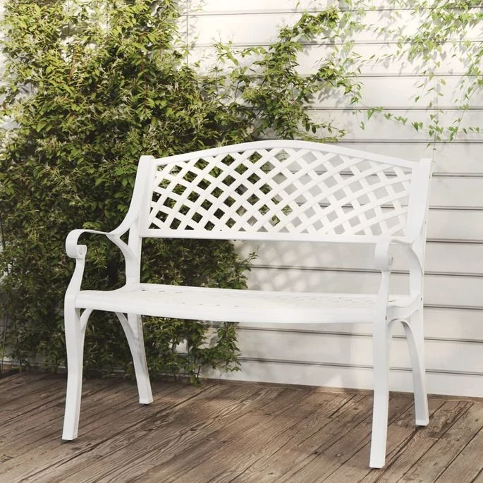 Banc De Jardin 102 Cm Aluminium Coulé Blanc – Image 2