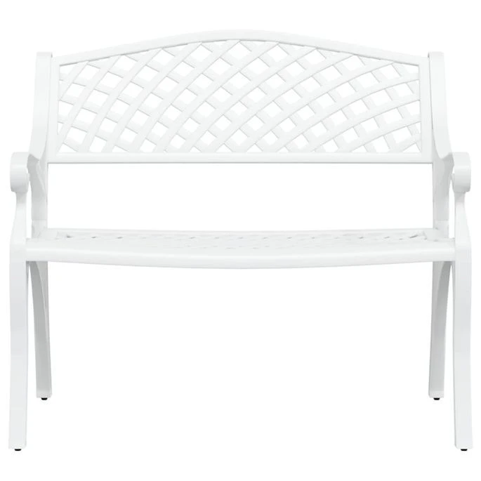 Banc De Jardin 102 Cm Aluminium Coulé Blanc – Image 3