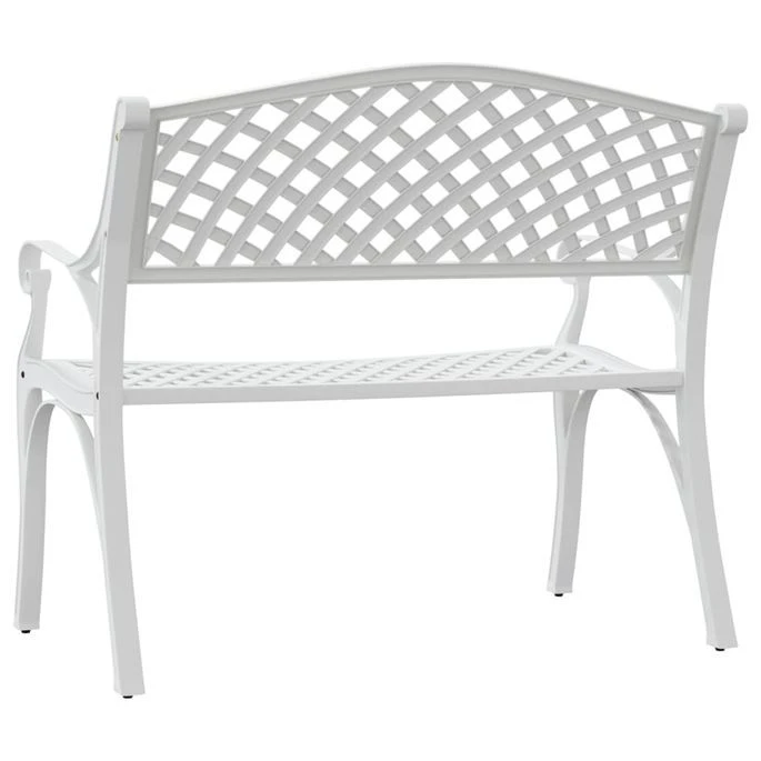 Banc De Jardin 102 Cm Aluminium Coulé Blanc – Image 5