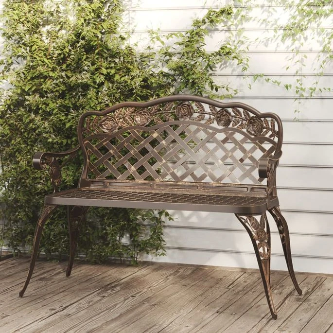 Banc De Jardin 108 Cm Aluminium Coulé Bronze – Image 2