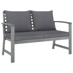 Banc De Jardin 120cm Et Coussin Gris Foncé Bois Solide D'acacia
