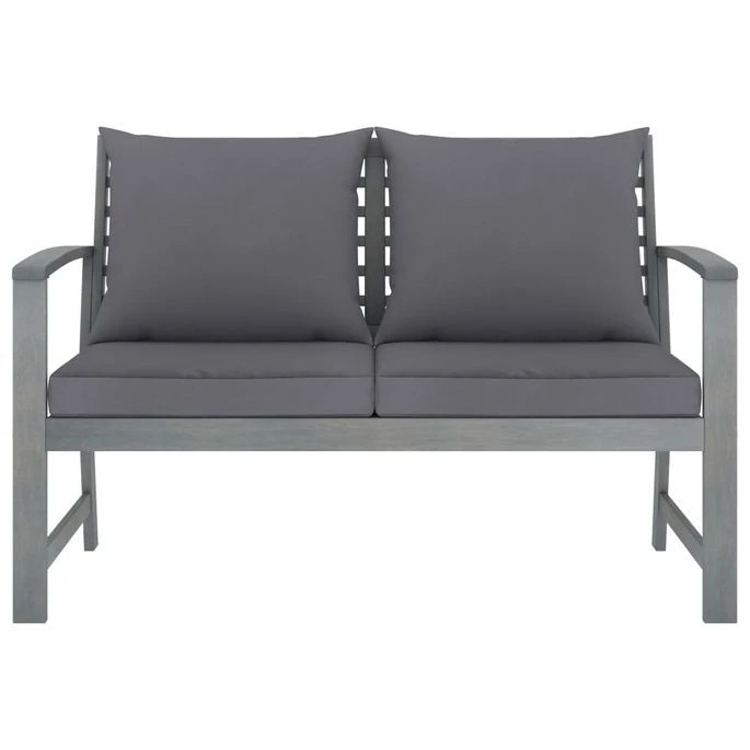 Banc De Jardin 120cm Et Coussin Gris Foncé Bois Solide D'acacia – Image 2