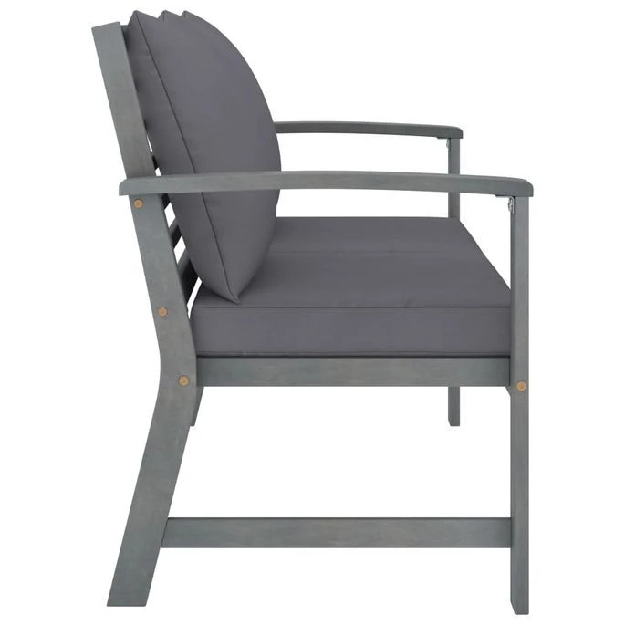 Banc De Jardin 120cm Et Coussin Gris Foncé Bois Solide D'acacia – Image 3