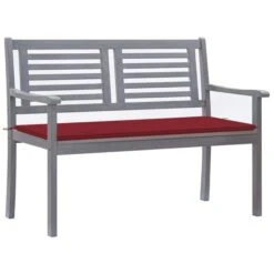 Banc De Jardin 2 Places Avec Coussin 120 Cm Gris Eucalyptus 2