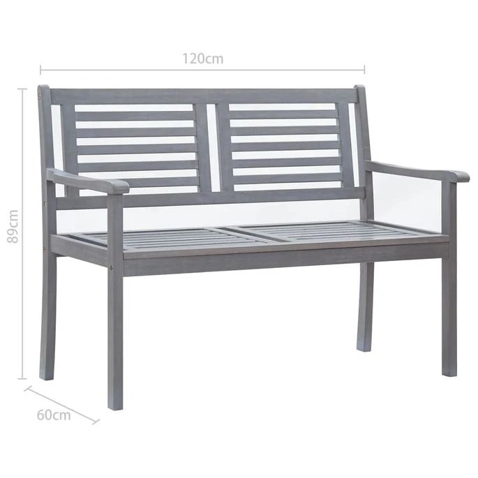 Banc De Jardin 2 Places Avec Coussin 120 Cm Gris Eucalyptus 2 – Image 9