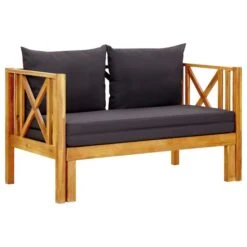 Banc De Jardin 2 Places Et Coussins 122 Cm Bois D'acacia Massif 2