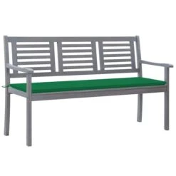 Banc De Jardin 3 Places Avec Coussin 150 Cm Gris Eucalyptus 3