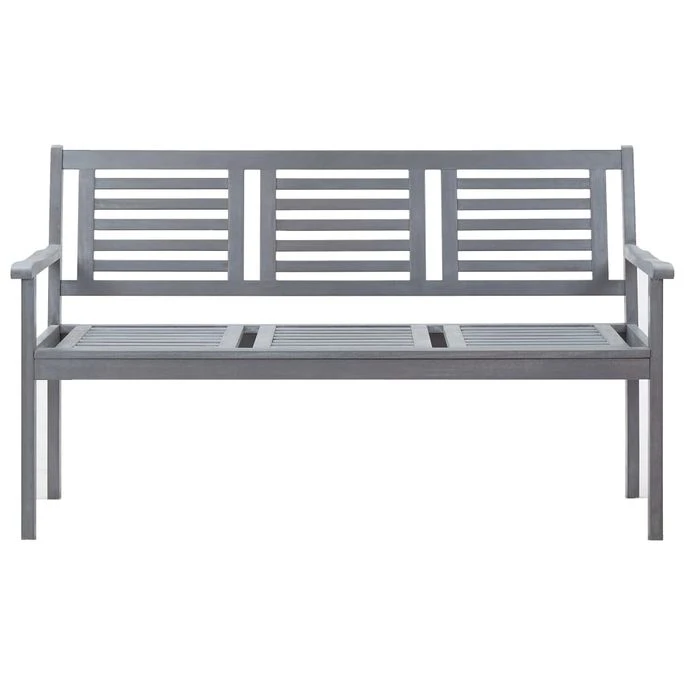 Banc De Jardin 3 Places Avec Coussin 150 Cm Gris Eucalyptus 3 – Image 3