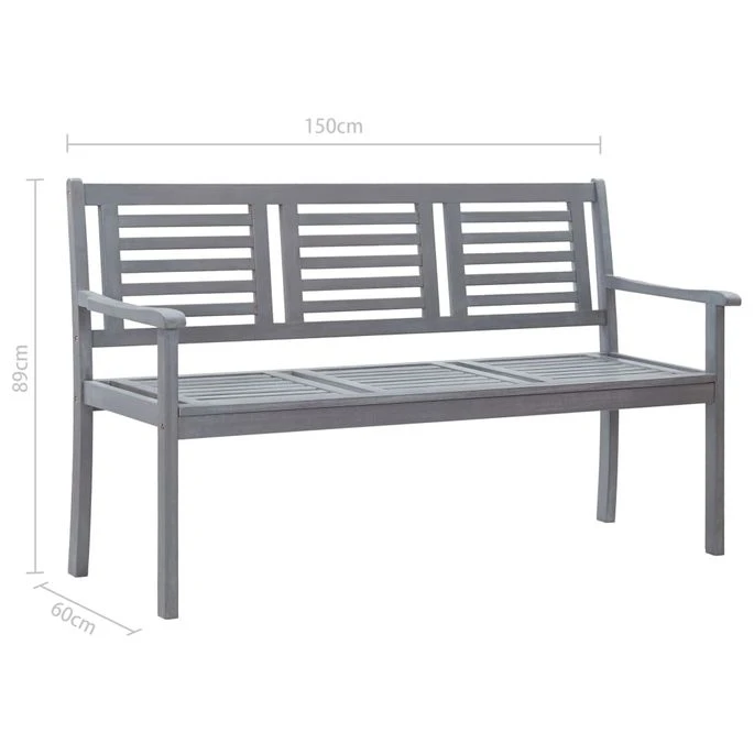 Banc De Jardin 3 Places Avec Coussin 150 Cm Gris Eucalyptus 3 – Image 9
