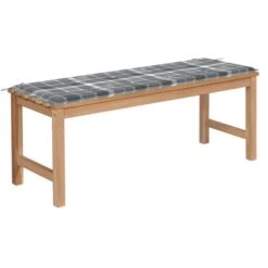 Banc De Jardin Avec Coussin à Carreaux Gris 120 Cm Teck Massif