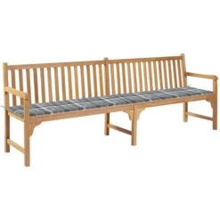 Banc De Jardin Avec Coussin à Carreaux Gris 240 Cm Teck Massif