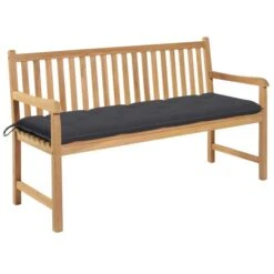 Banc De Jardin Avec Coussin Anthracite 150 Cm Teck Massif 4