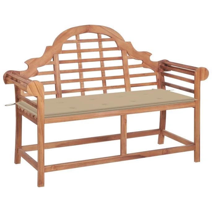 Banc De Jardin Avec Coussin Beige 120 Cm Bois De Teck Massif