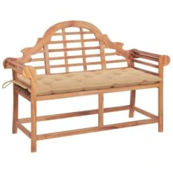 Banc De Jardin Avec Coussin Beige 120 Cm Bois De Teck Massif 4