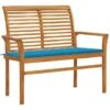 Banc De Jardin Avec Coussin Bleu 112 Cm Bois De Teck Massif