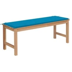 Banc De Jardin Avec Coussin Bleu 120 Cm Bois De Teck 3