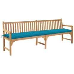 Banc De Jardin Avec Coussin Bleu Clair 240 Cm Teck Massif